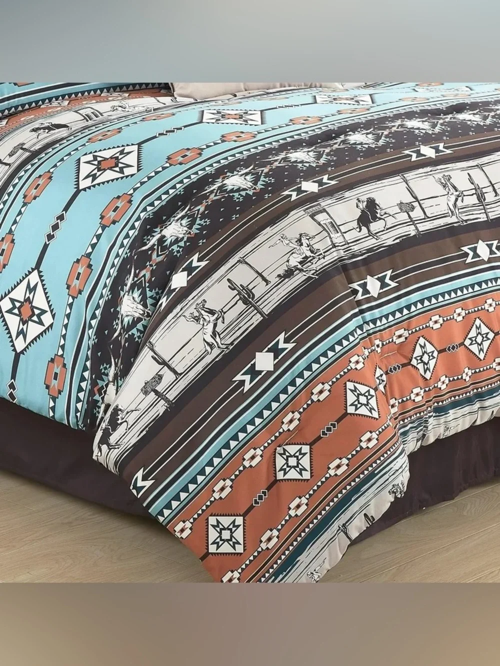 Southwestern Pattern Turquoise and Rust Queen 3 piece Comforter Set